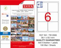 Tanex TW-2006 Laser Etiket ( 99,1*93,1 mm ) 100 Sayfa