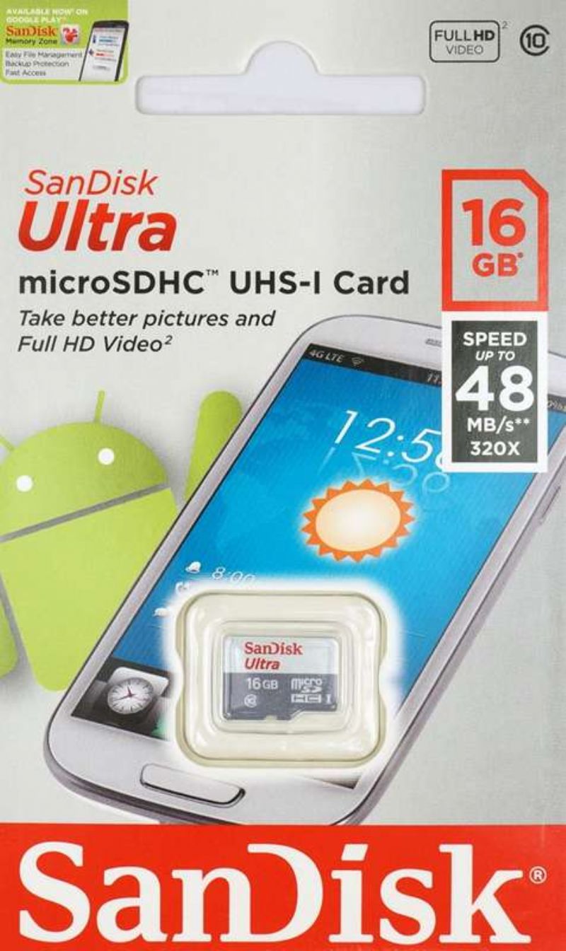 Sandisk Micro SD Card 16 GB Speed 48 MB/s 320x
