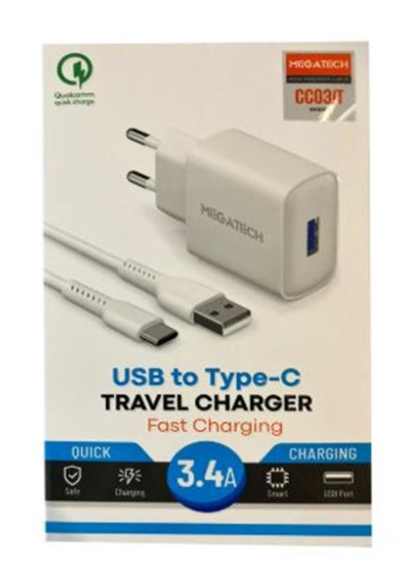 Megatech CC-03 3.4A 18W Type-C Usb Kablo + Ev �arj Adapt�r H�zl� �arj